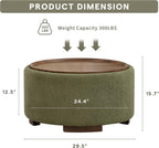29.5 Inch Round Storage Ottoman Coffee Table,Modern Circle Coffee Table with Storage with Removable Lid Top and Solid Wood Legs,Large Round Ottoman for Bedroom,Living Room,Teddy Fleece,Green