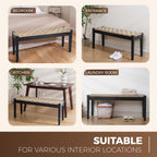 Vintage Entryway Bench, 47 inch Acacia Wood Bench with Woven Seagrass Seat, Entryway Bench, Wicker Bench Indoor for Hallway, End of Bed, Rustic Farmhouse Boho Style, Indoor Decorative Bench (Black)