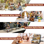 Coffee Syrup Rack Organizer, 3-Tier | Metal Bottle Holder, Holds 12 Bottles, Rustic Countertop Display Shelf, For Coffee Bar, Kitchen Cabinet, Pantry