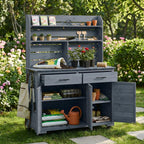 65'H Large Garden Potting Bench with Storage Cabinet, Outdoor Kitchen Island and Grill Cart
