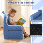 Costzon Kids Sofa, Comfy Bear Toddler Foam Couch with Soft Fleece Fabric Cover, Kids Furniture for Playroom, Children Reading Armchair for Boys & Girls Aged 3+ (["Teddy Fleece],Blue)