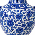 16“ Classic Blue and White Floral Porcelain Vase, Double Lion Head Ears Ceramic China Ming Style