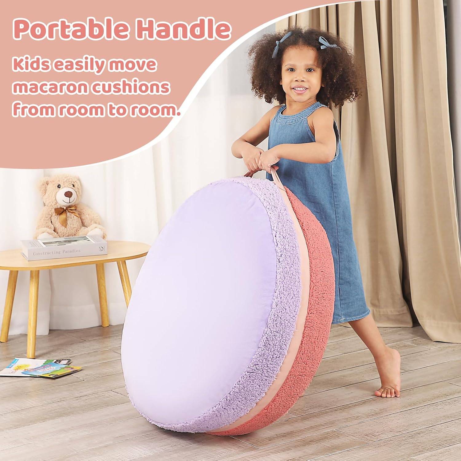 MOMCAYWEX Macaron Bean Bag Chair for Kids and Teens, Medium Bean Bag Sofa with Memory Foam Filling, 27.5"×27.5"×13.5", Purple and Red