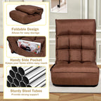 KOMFOTT Folding Floor Chair for Adults, Floor Gaming Chair with 5-Position Adjustable Headrest & 4-Position Adjustable Backrest, Side Pocket, Floor Seating Lazy Sofa for Reading, Meditating, Brown