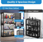 Donox Display Cabinet with 100+Color RGB LED Lights & Adjustable Glass Shelves, 4-Tier Curio Cabinet with Tempered Glass Doors & Motion Sensor for Collectibles, Home, Black