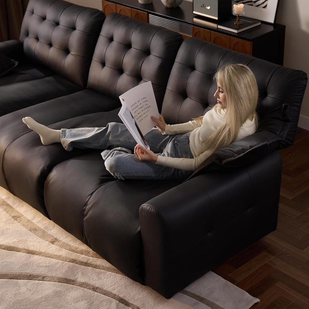 Oversized Sectional Couches for Living Room Extra Large Deep Seat Adjustable 2-Level Depth Back FSC Certified Pu Leather Cloud Couch Sleeper Sofa Chaise Detachable (Black, 3 Seat)