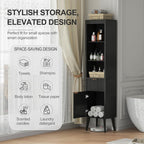 70" H Tall Storage Cabinet, Fluted Freestanding Floor Organizer for Bathroom, Kitchen Pantry, Utility Room, w/Drawer & Adjustable Shelves, Modern Accent in Black