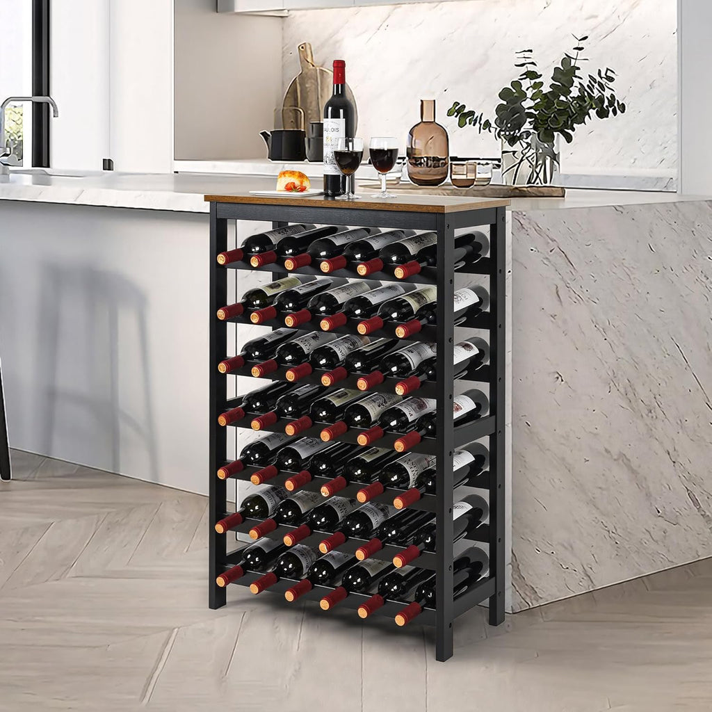 VASMIA 42 Bottles Bamboo Wine Rack,7-Tier Wine Rack Freestanding Floor with Table Top, Wine Storage Shelf for Kitchen Dining Room Bar,Rustic Brown and Black