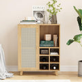 Farini 27.6" Buffet Cabinet with 6 Racks and Rattan Doors,Kitchen Sideboard for Dining Room, Hallway & Living Room, Coffee Bar Storage Console Table,Natural