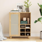 Farini 27.6" Buffet Cabinet with 6 Racks and Rattan Doors,Kitchen Sideboard for Dining Room, Hallway & Living Room, Coffee Bar Storage Console Table,Natural