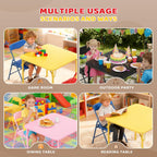 JOYMOR Kids Folding Table and Chairs Set, 3-Piece Metal Frame Activity Set with Easy-Fold Design for Playroom & Classroom (Multicolor)