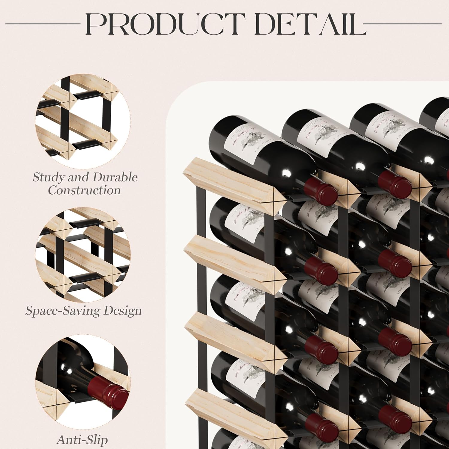 Urban Deco Wooden Wine Rack Countertop- Stylish Wine Racks for Cabinets, Perfect for Organizing and Displaying Your Wine Collection, Sturdy & Space-Saving Wine Storage Solution(42 Bottles)
