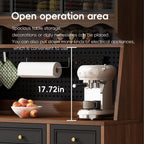63'' Kitchen Pantry Cabinet with Power Outlet,Large Kitchen Hutch Cabinet with 6 Drawers and Adjustable Shelves,Wood Buffet Cabinets for Dining Room and Living Room(Black and Walnut)