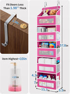 JARLINK Over The Door Organizer Storage, 5 Shelf Hanging Door Organizer with 5 Large Capacity Pockets, Anti Tilt 44 lb Load Behind Door Storage for Bedroom, Bathroom, Pantry, Nursery, Rose Pink