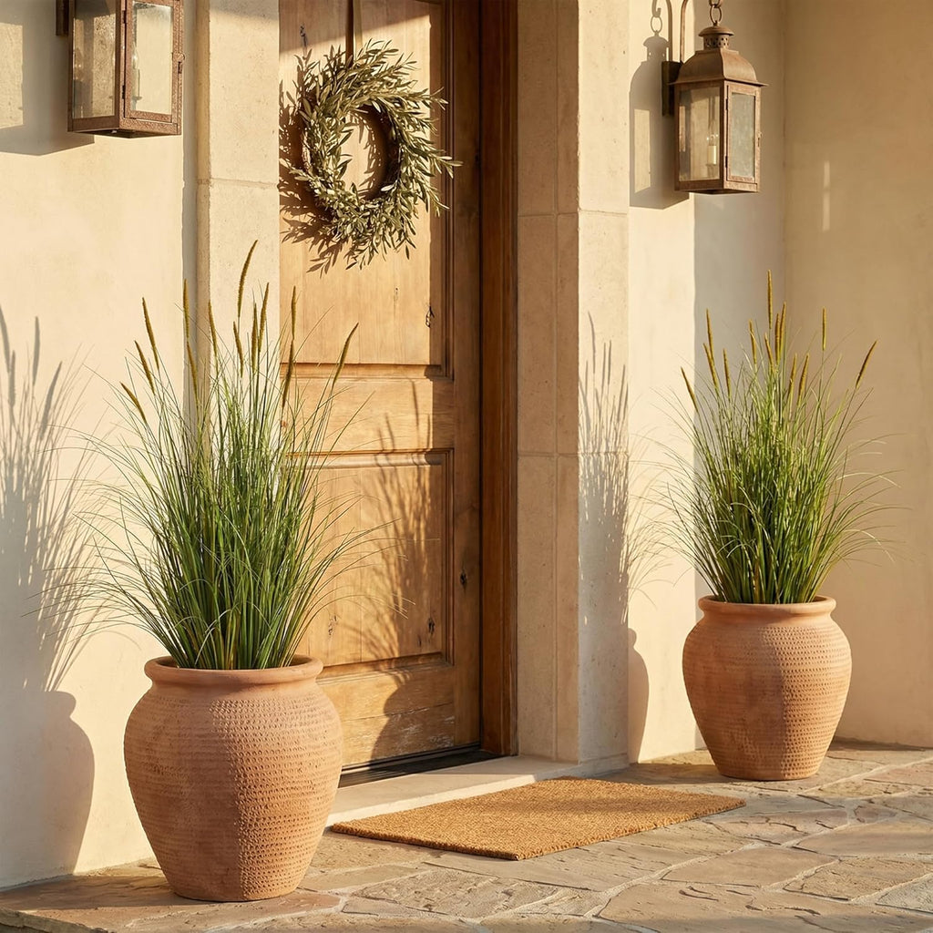 Worth Garden 3ft Artificial Cattail Grass 2 Pack, 35in Faux Reed Plants in Pot, Fake Onion Grass Floor Plants for Indoor Outdoor Home Office Patio Decor, Realistic Greenery Housewarming Gift
