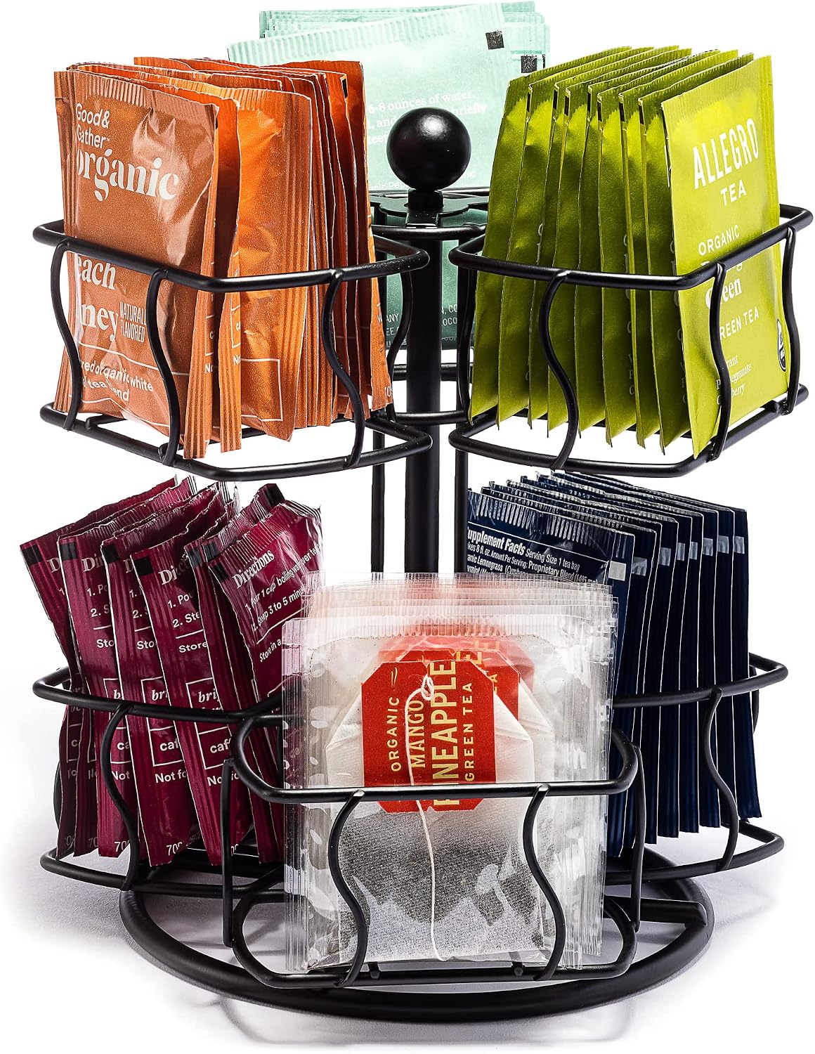 Sorbus Tea Bag Spinning Carousel - Tea Caddy Organizer for Countertop - Matcha Station Accessories - 2 Tier Revolving Storage for Pantry - Holds Up to 60 Large Tea Bags