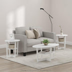 Furinno Jaya Side Table Set of 2, 2-Tier Round Modern End Table with Oval Tabletop, Night Stand, Bedside Table with Open Shelf, for Living Room, Bedroom, Plain White