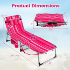 COSTWAY Tanning Chair with Face Hole, Folding Sun Bathing Lounge Chair with Armrest, Side Pocket & Protective Flap, Face Down Layout Chair for Beach, Patio, Pool, Outside (1, Pink+White)