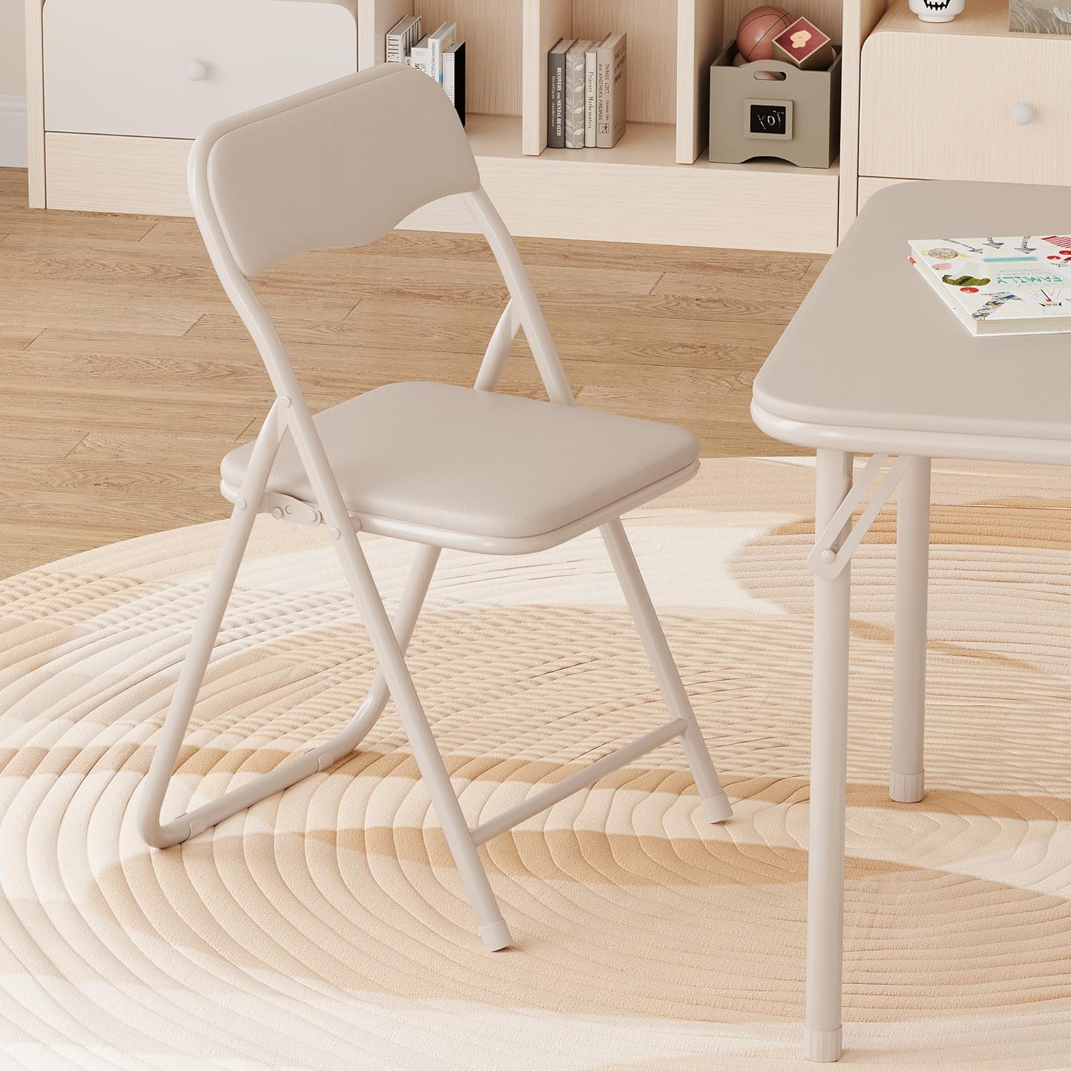 Garvee 3-Piece Kids Folding Table and Chair Set, Padded Toddler Activity Table with 2 Chairs, Easy-Fold Pinch-Free Design, Portable Children's Furniture for Arts, Crafts, Snacks, No Assembly Required