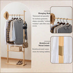 SOBIBO Wood Coat Rack Freestanding with Shelves & Hooks, 23.6inch, Natural | Solid Wood Frame, 3-in-1 Clothes Rack, Garment Rack with Storage for Bedroom, Hallway, Entryway, Office, Living Room