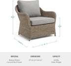 Martha Stewart Lily Pond Indoor-Outdoor Weathered Gray Rattan Wicker Patio Club Chair with All-Weather Gray Back and Seat Cushions, 300 Lb. Static Weight Capacity