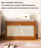 Bamboo Shoe Bench with Foldable Drawers & Cushion Entryway Stool Breathable Narrow Shoe Rack FreeStanding Footwear Organizer for Hallway Bedroom Living Room