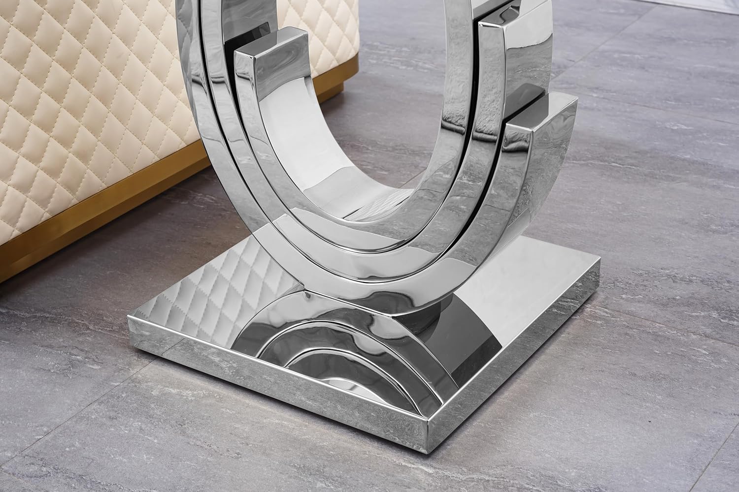 Luxury Glass End Table, 22.8" Sofa Side Table with Silver Ring-Shape Stainless Steel Frame and Clear Glass Top, Cocktail Tea Table, Modern Square End Table for Home Office