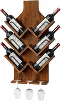 Hoctieon Wine Rack Wall Mounted, 6 Bottles Wood Wine Rack for Display and Storage, Hanging Bottle Holder Bar Shelves for Living Room, Kitchen, Dining Room, Wine Cellar, Rustic Brown