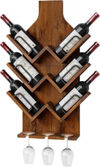 Hoctieon Wine Rack Wall Mounted, 6 Bottles Wood Wine Rack for Display and Storage, Hanging Bottle Holder Bar Shelves for Living Room, Kitchen, Dining Room, Wine Cellar, Rustic Brown