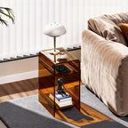 Clear Acrylic Side Table Narrow, Side Table for Small Spaces, Skinny Nightstand/Bedside Table for Bedroom, Slim Small End Table, 8.7'' x 15.7'' x 21.7" (Dark Brown, Wide)
