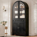 YITAHOME Arched Cabinet, 71" Tall Kitchen Pantry Storage Cabinet with Glass Door, Adjustable Shelves and Drawer, Farmhouse Wood Versatile Cupboard for Living Dining Room, Black