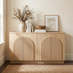 Brafab Modern 55" Fluted Wood Sideboard Buffet Cabinet with Storage/Natural | Hand-Pinned 3D Reeded 4-Door Facade, 2 Adjustable Shelves, Living Room TV Stand, Kitchen Buffet, Entryway Office Credenza
