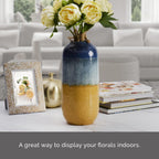 Elements Blue and Tan Ceramic Vase - 5.5x12 Inch Tall Two-Tone Coastal Decorative Vase for Home Decor, Flowers, Faux Plants, and Tabletop Display