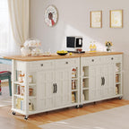 YITAHOME Kitchen Island with Drop Leaf, Mobile Storage Island with Power Outlet, Americana Rolling Kitchen Carts with Storage Shelves and Drawers, Island Table on Wheels for Dining Room, Beige