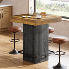 Tribesigns Square Bar Table, Kitchen Dining Table, Industrial Counter Height Pub Cocktail Table Home Bar Unit with Metal Footrest for Dining Room, Tavern, Coffee Corner, Bistro, Rustic Brown