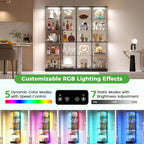 HNEBC Glass Display Cabinet, LED Display Case with RGB Lighting, Lockable Curio Cabinet with Explosion-Proof Glass Doors for Collectibles,5-Tier China Cabint with Motion Sensor Light-Black