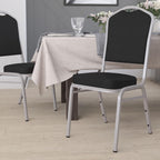 EMMA + OLIVER Crown Back Stacking Banquet Chair in Black Fabric - Silver Frame