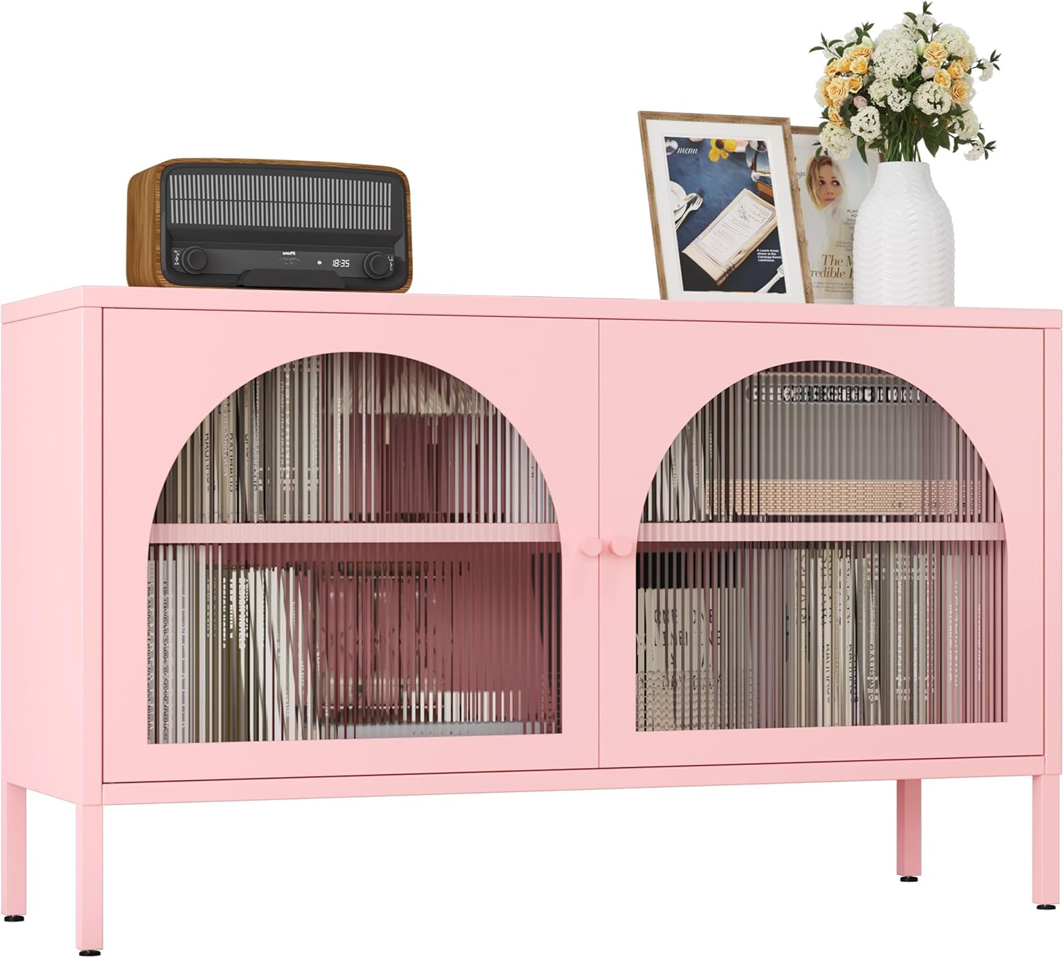 Metal Storage Cabinet with Doors and Shelves,2 Door TV Stand,Accent Cabinet,Metal Locker&Sideboard Buffet Cabinet&Bookshelf&Cupboard for Home,Office,Living Room