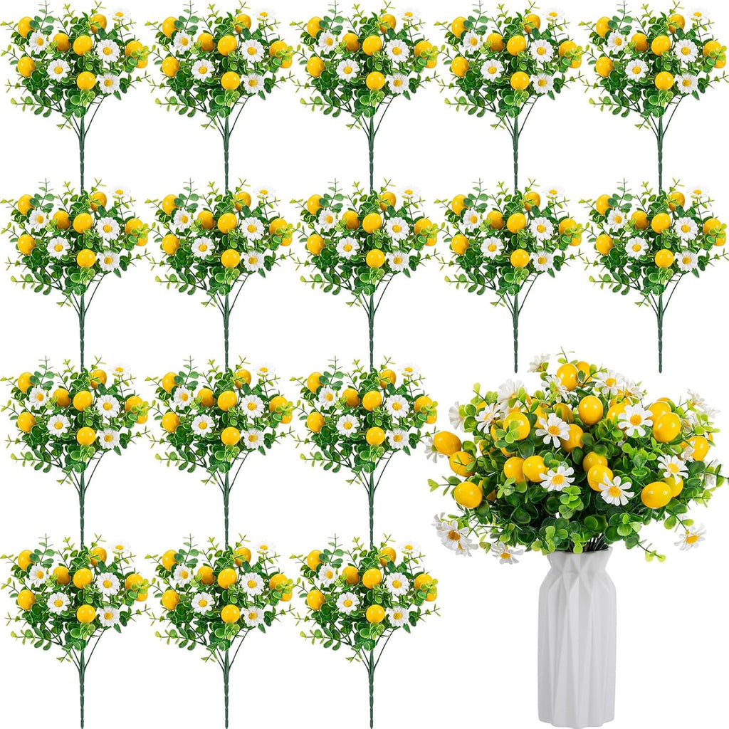 16 Pcs Artificial Lemon Branches Decor Centerpieces for Tables Fake Fruit Lemon Bouquet Summer Yellow Faux Flower Farmhouse Outdoor Decor for Kitchen Home Bathroom Wedding Party