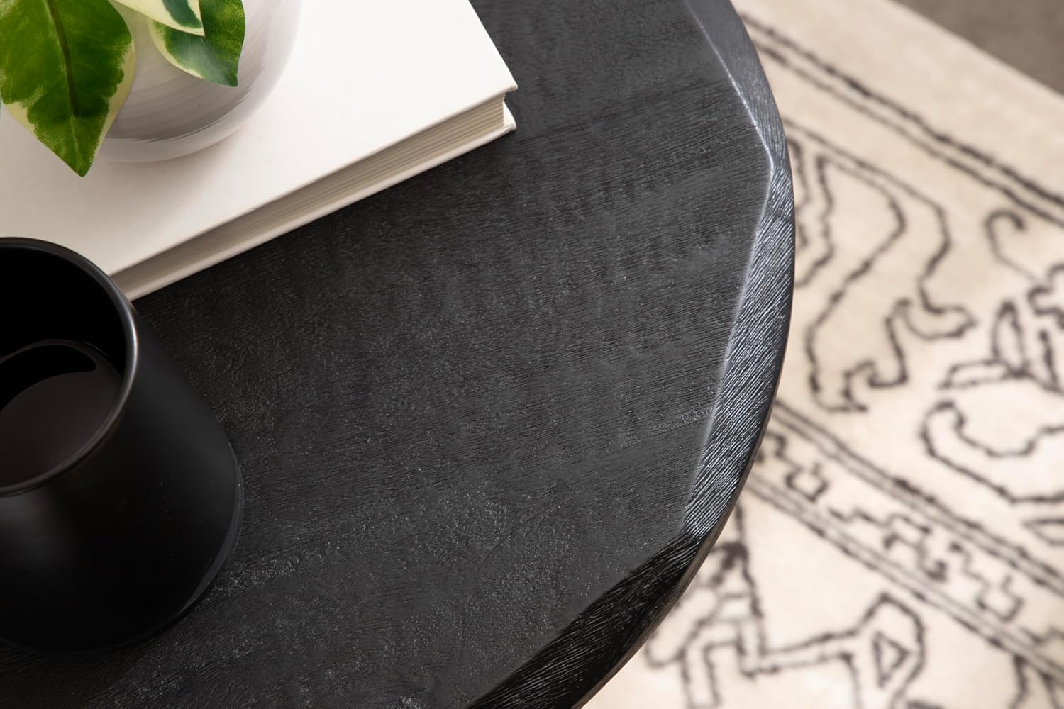 Kate and Laurel Tavares Modern Wooden Round Side Table, 18 x 18 x 20, Black, Solid Wood Accent End Table with Textured Top and Faceted Edge for Use as Indoor Plant Stand or Living Room Decor Piece