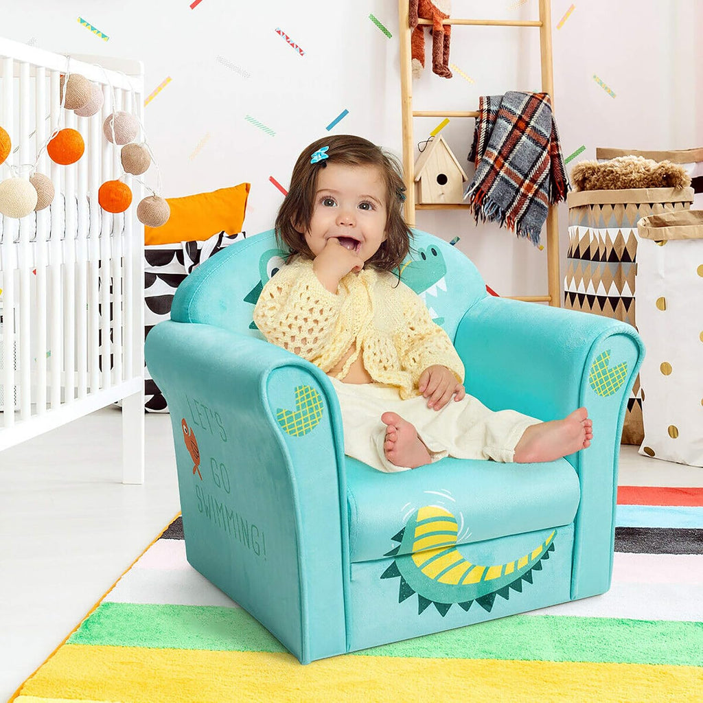 DORTALA Kids Sofa, Crocodile Pattern Kids Armchair w/Wooden Frame & Non-Slip Feet Nails, Sturdy Lightweight Toddler Furniture for Boys & Girls, Armrest Couch for Baby Room, Living Room, Preschool