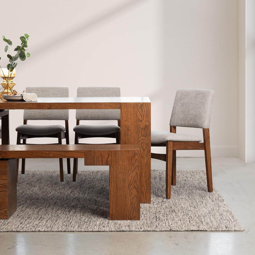 Transformer Table - Solid Wood Dining Chairs, Stackable Modern Wooden Dining Chair with Ergonomic Back, Brown (Set of 2)