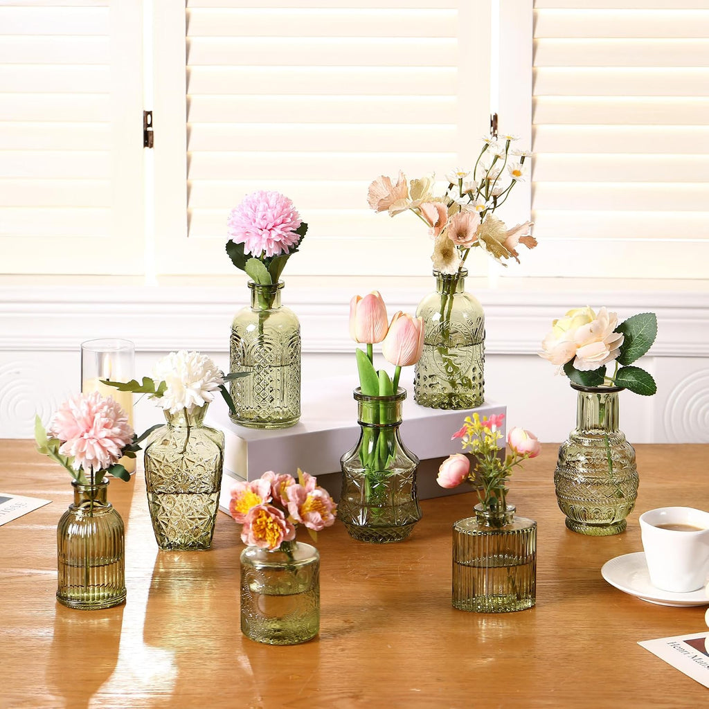 Glass Bud Vases Set of 48, Green Small Vases for Centerpieces, Small Glass Vase for Flowers, Vintage Bud Vase in Bulk for Wedding, Party, Events, Reception, Home Decor
