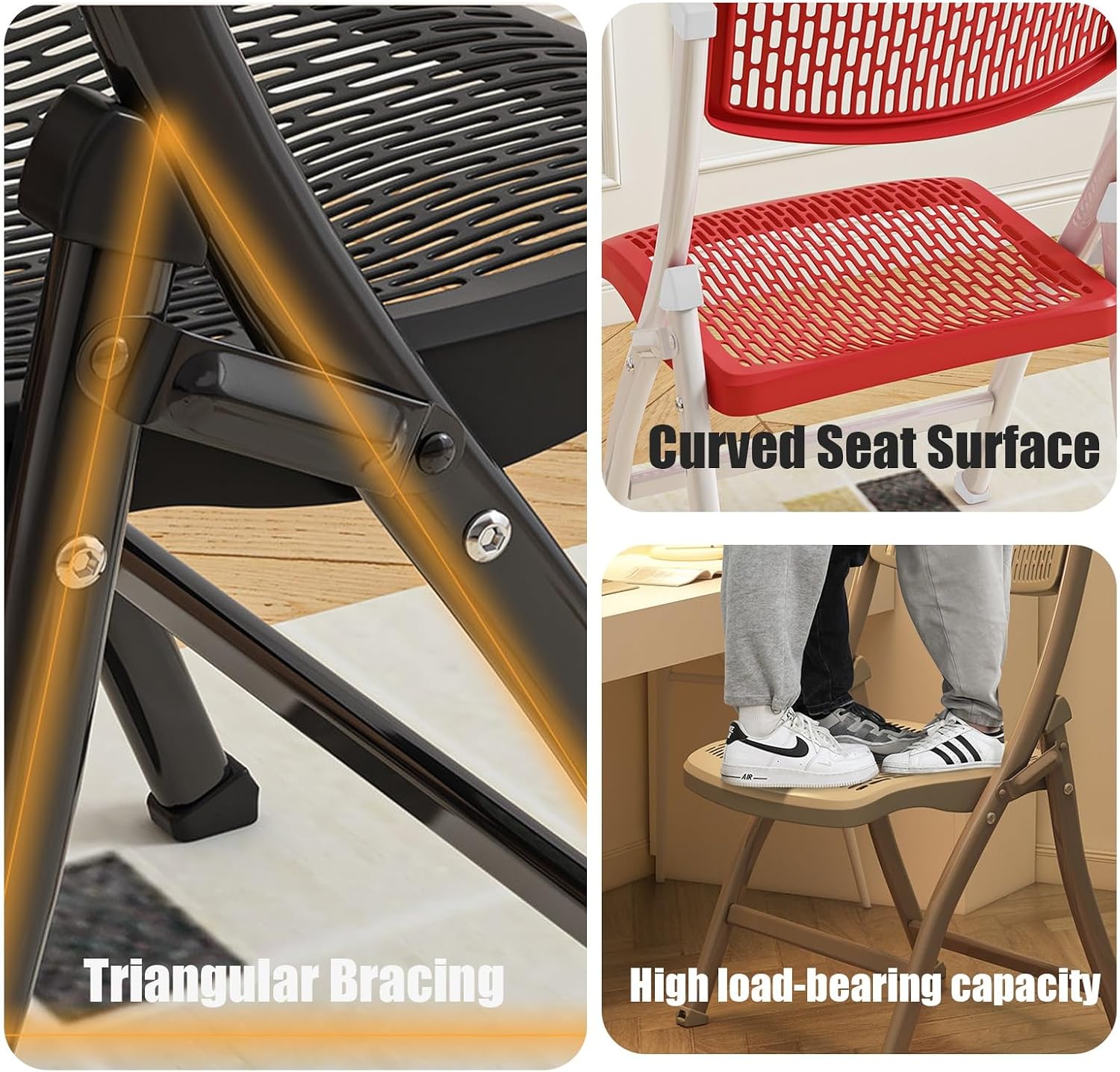 Breathable Plastic Folding Chair Hollow Seat for Dining Meeting Study | This hollow breathable plastic folding chair fits home dining desk, foldable stackable frame cuts storage space(Gray,Regular)