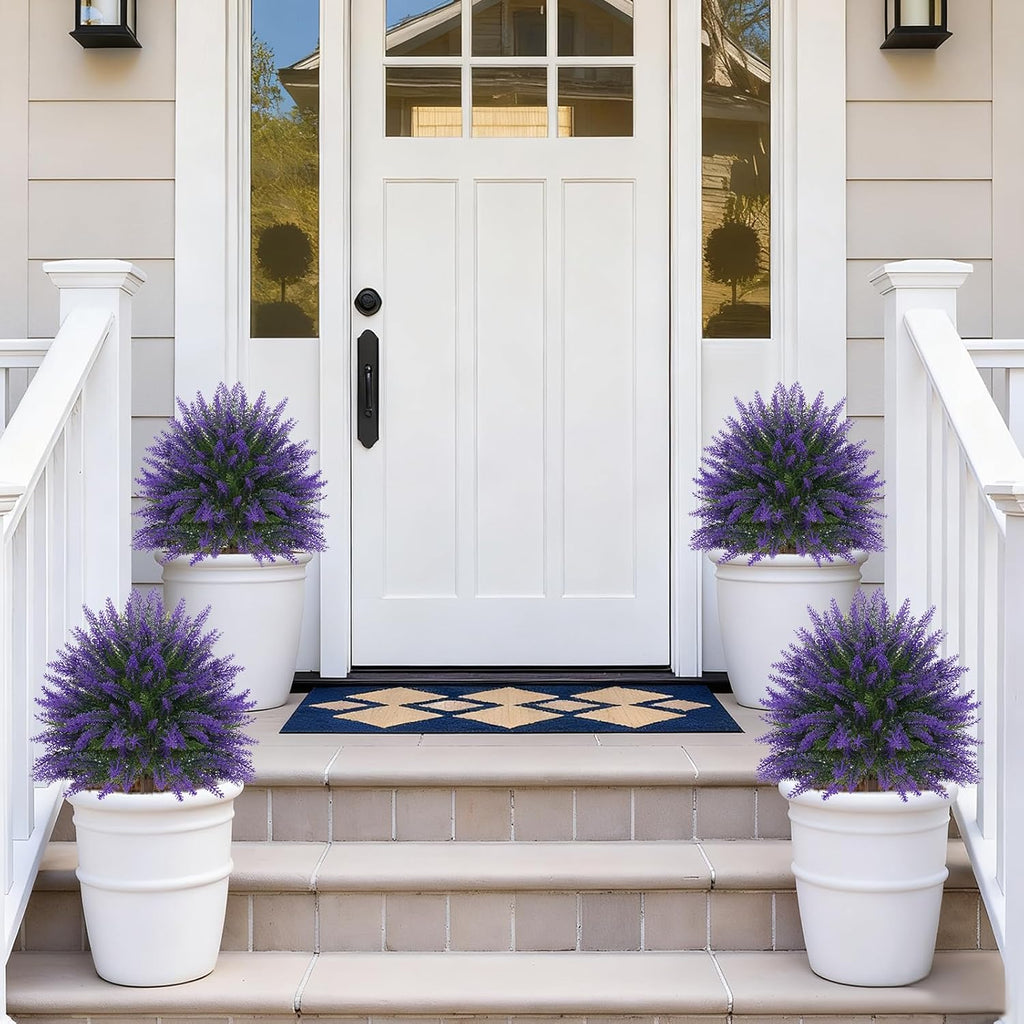 Artificial Lavender Topiary for Outdoors 2 Set of 16'' UV Resistant Evergreen Fake Shrubs Bushes with Ground Spike Topiary Ball Faux Plants for Outdoor Indoor Front Porch Garden