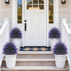 Artificial Lavender Topiary for Outdoors 2 Set of 16'' UV Resistant Evergreen Fake Shrubs Bushes with Ground Spike Topiary Ball Faux Plants for Outdoor Indoor Front Porch Garden