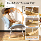 VINGLI 25.6" Extra Wide Criss Cross Nursery Rocking Chair,Cute Curved 115° Reclining Armless Glider,Teddy Small Rocker w/Pillow & Solid Wood for Indoor,Bedroom, Living Room,Teddy Fleece,Sky Blue
