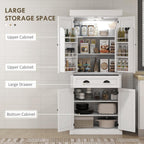71" Freestanding Kitchen Pantry Cabinet with Motion Sensor Light,Storage Cabinet Organizer with Drawer & Adjustable Shelves,Utility Cupboard Large Hutch Cabinets,White