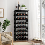 28-Bottle Wine Rack Free Standing Floor, Solid Wood 7-Tier Display Wine Storage Shelves with Tabletop, Wobble-Free Bottle Holder for Cellar Kitchen Bar Dining Room Living Room