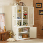 Virubi 75'' Tall China Hutch Cabinet with Glass Doors, Kitchen Pantry Storage with Adjustable Shelves, Coffee Bar Hutch for Kitchen Living Room Bar, White